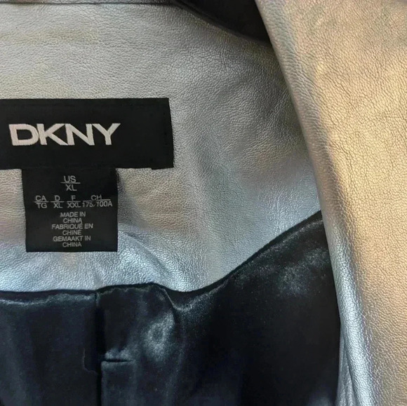 DKNY Metallic Silver Moto Style Faux Leather Jacket SZ XL - Picture 7 of 8